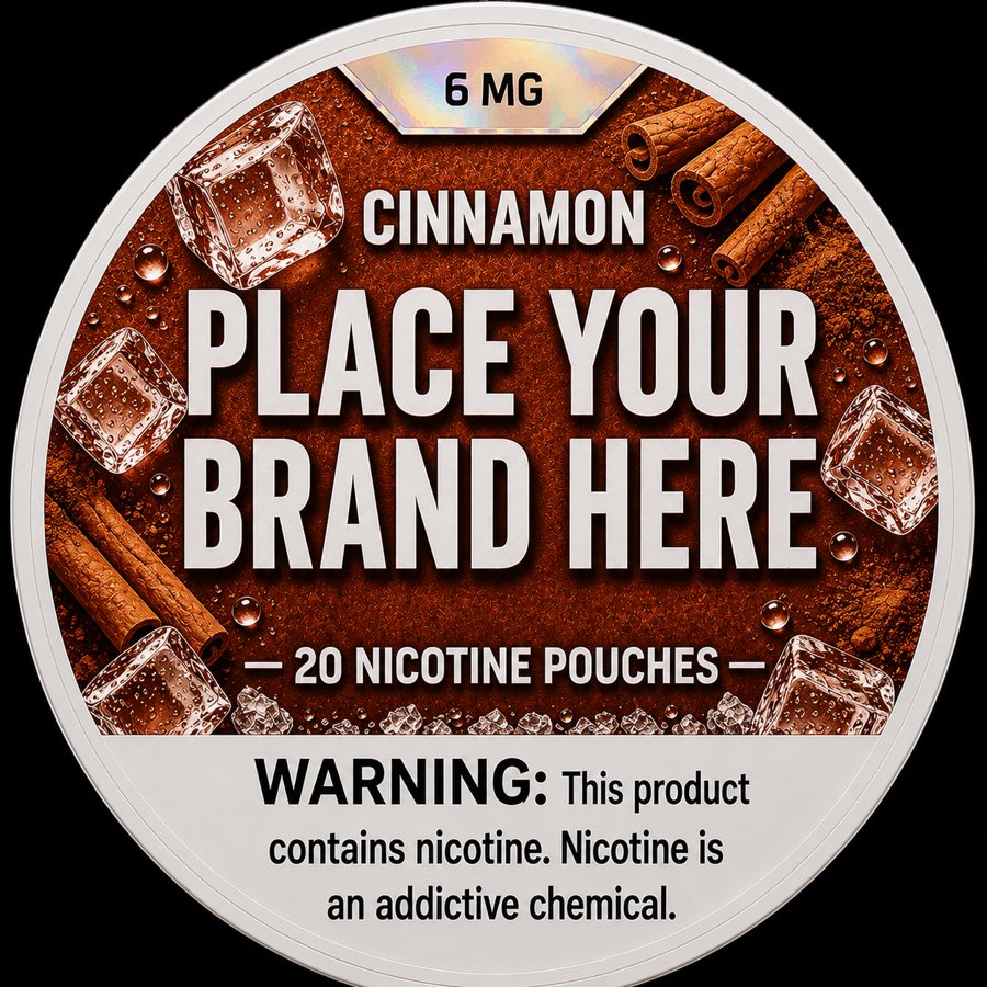 Cinnamon white label nicotine pouch can — your brand here