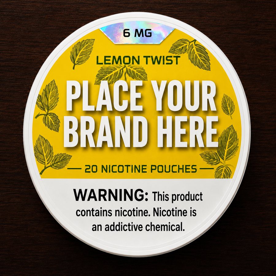 Lemon Twist white label nicotine pouch can — your brand here