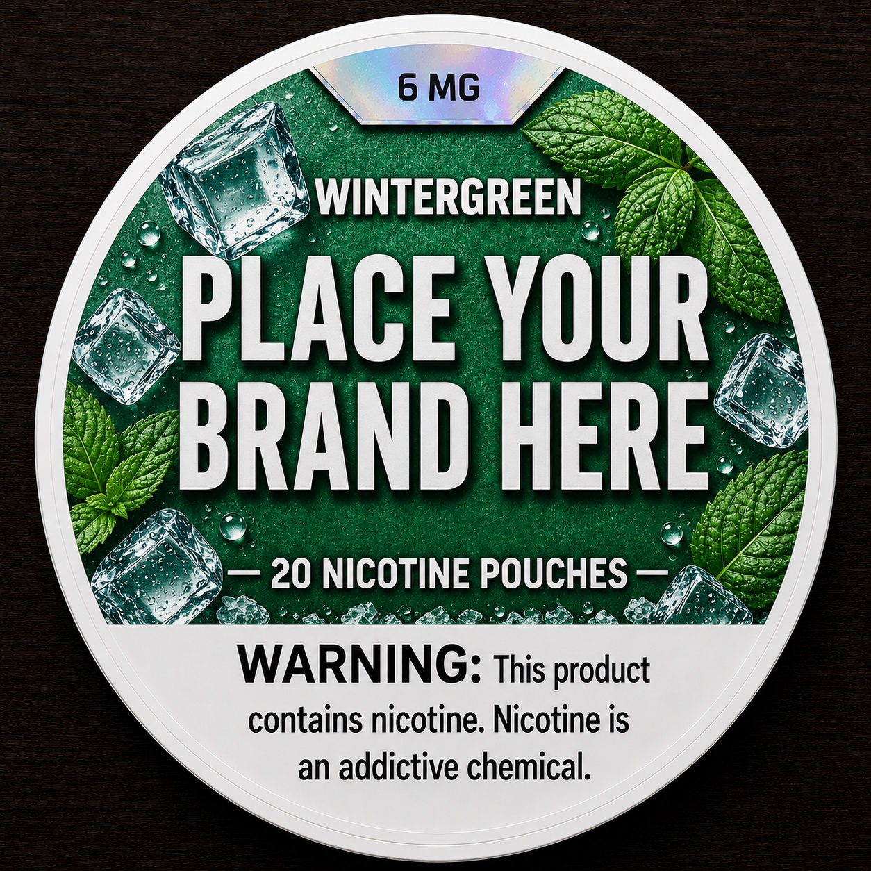 Wintergreen white label nicotine pouch can — your brand here
